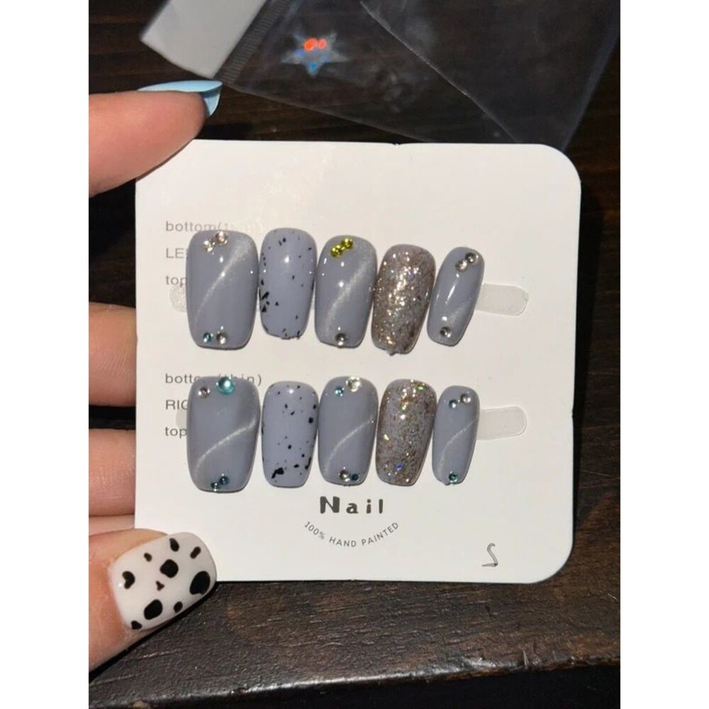 Purple Glitter Square Press On Nails Size Small